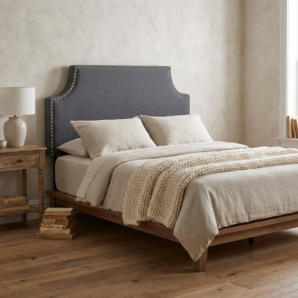 Angle. FurniFact - Upholstered Fabric Twin Headboard with Padded Design and Sturdy Frame - Gray.