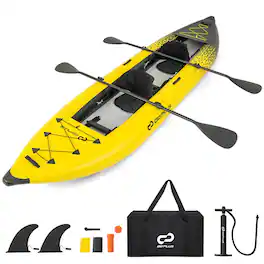 Costway - Inflatable Kayak Set Portable 2-person Kayak with Aluminium Oars EVA Padded Seat - Yellow