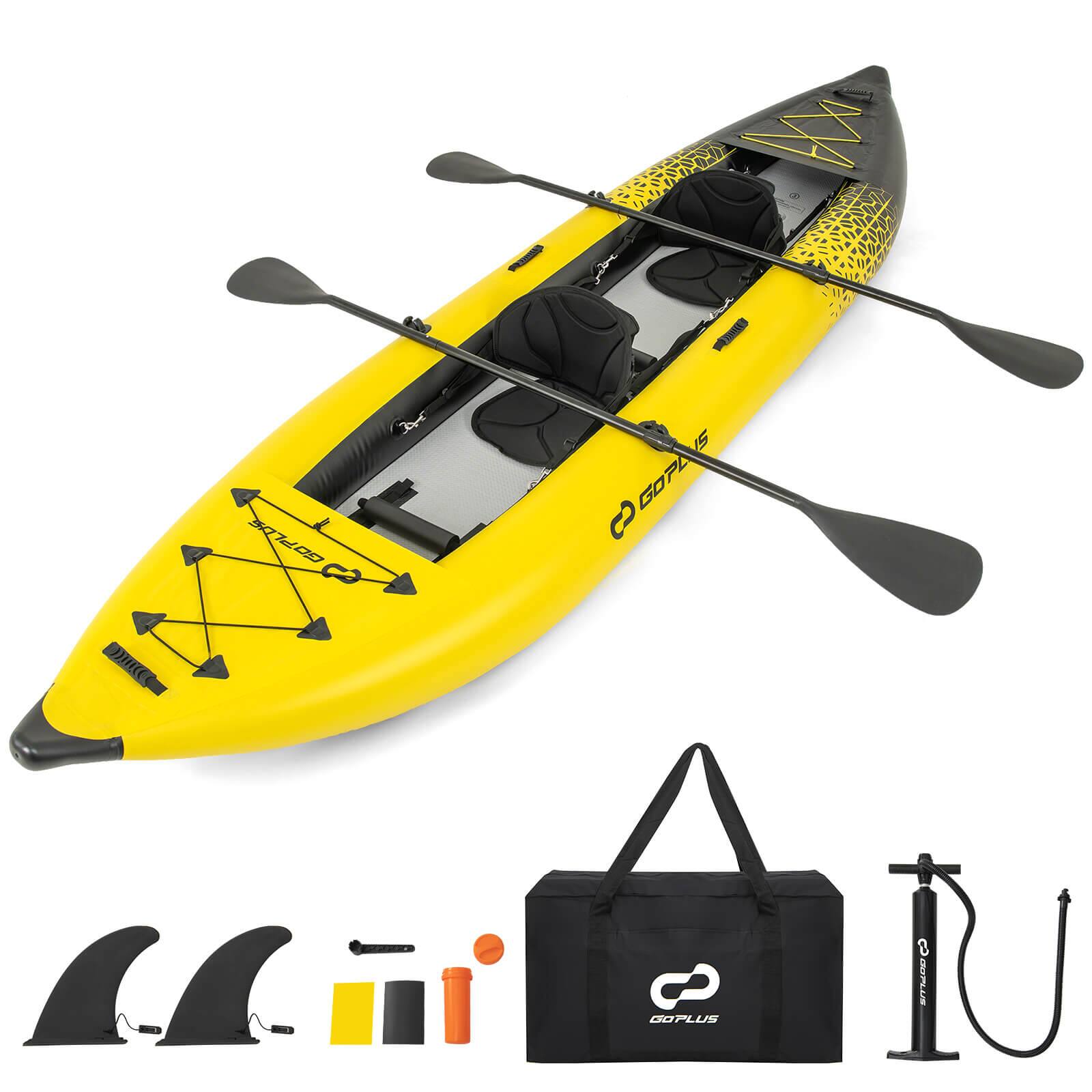 Costway - Inflatable Kayak Set Portable 2-person Kayak with Aluminium Oars EVA Padded Seat - Yellow