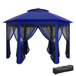 Spaco - 13'x13' Pop Up Gazebo Hexagonal Canopy Shelter,6 Zippered Mesh Netting - Blue