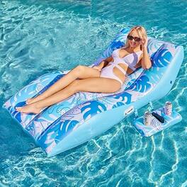 Joyfy - Inflatable Pool Lounge Chair, Adult Pool Floats with Detachable Cup Holder, Water Floaty Raft for Fun (Blue)