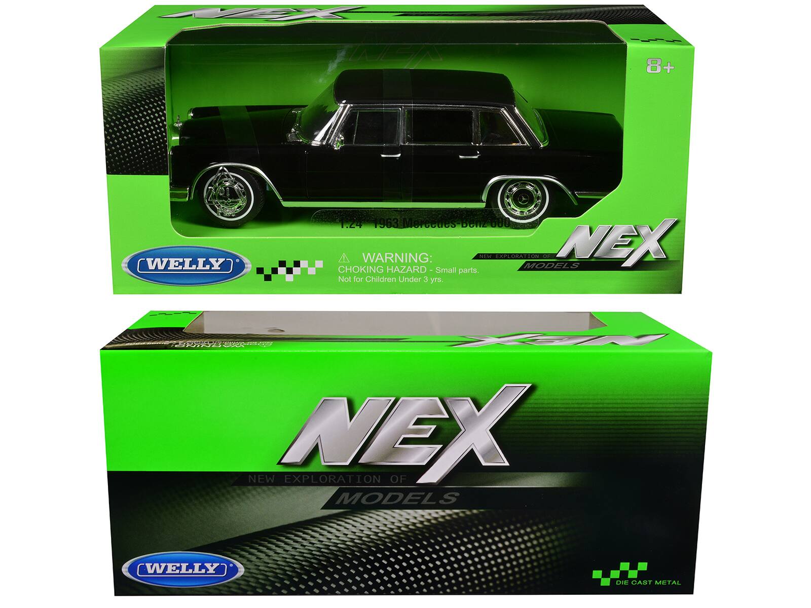 8+  
WELLY  
1:24 1963 Mercedes-Benz 600  
WARNING: CHOKING HAZARD - Small parts. Not for Children Under 3 yrs.  
SPAAG PA2  
NEW EXPLORATION MODELS  
NEX  
NEW EXPLORATION OF MODELS  
DIE CAST METAL