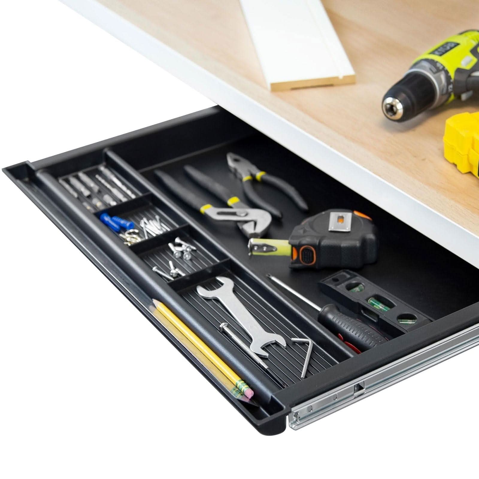 Alt View 4. Mount-It! - Large Under Desk Pencil Drawer with Swivel Storage & Adjustable Extension for Office Organization - Black.