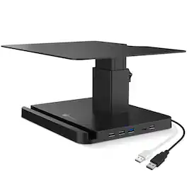 Purely - S402 Monitor Riser with Adjustable Height & USB Ports - Black