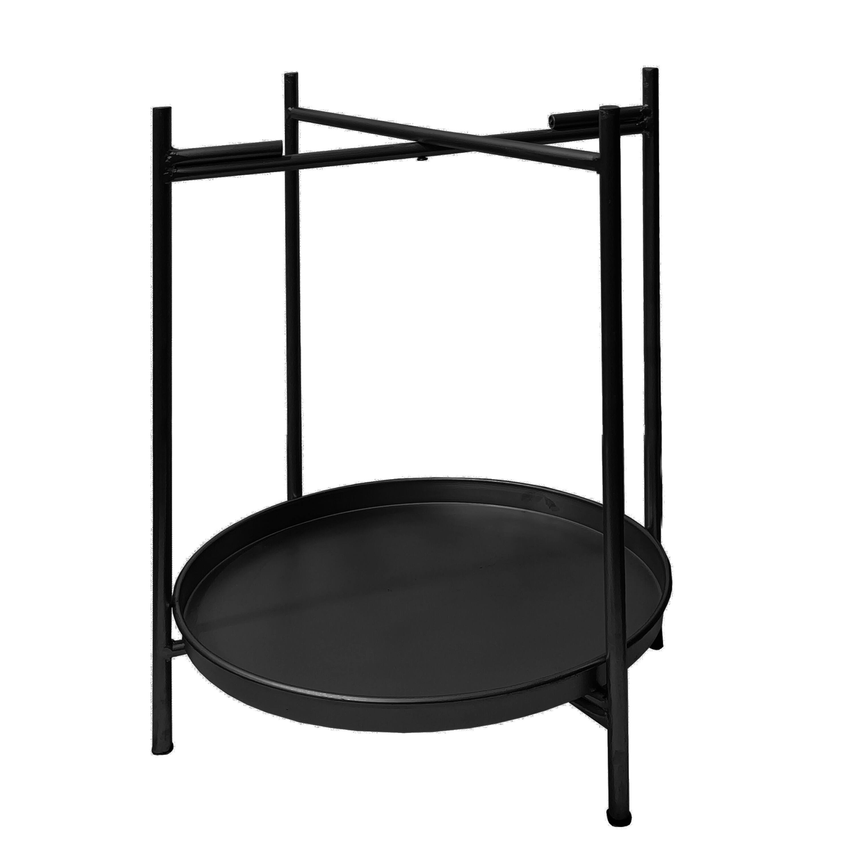 Alt View 3. Manhattan Lane - Vica 15 Inch Modern Side End Table, Metal Round Tray Top, Foldable Legs - Black.