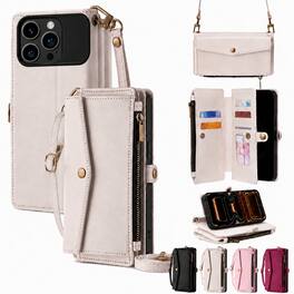 Topteng - 6-in-1 Wallet Case for iPhone 13/13 Pro/13 Pro Max with Wrist & Crossbody Straps, Zipper Pocket, Card Holders - iPhone 13 Pro White