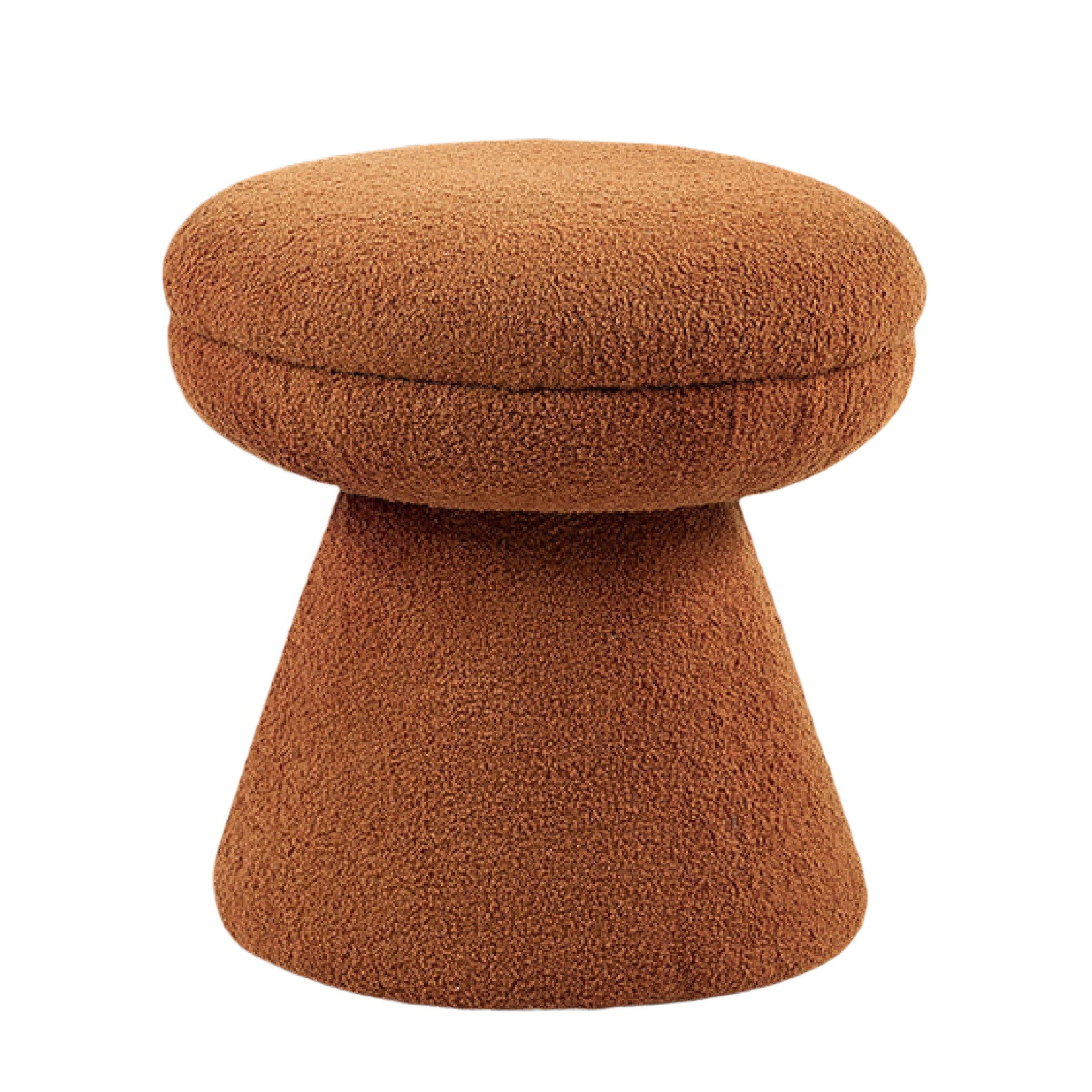 Front. Manhattan Lane - Mushroom-shaped Ottoman Stool, Pedestal Base, Saddle Brown Fabric - Saddle Brown.