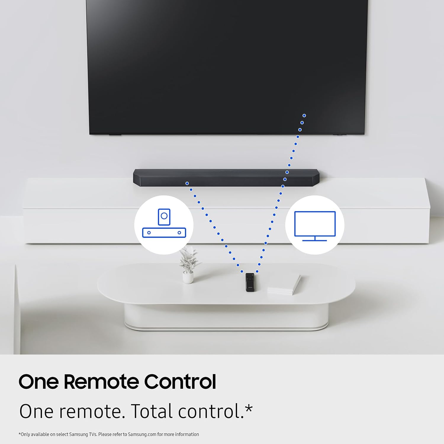 One Remote Control  
One remote. Total control.*  
*Only available on select Samsung TVs. Please refer to Samsung.com for more information