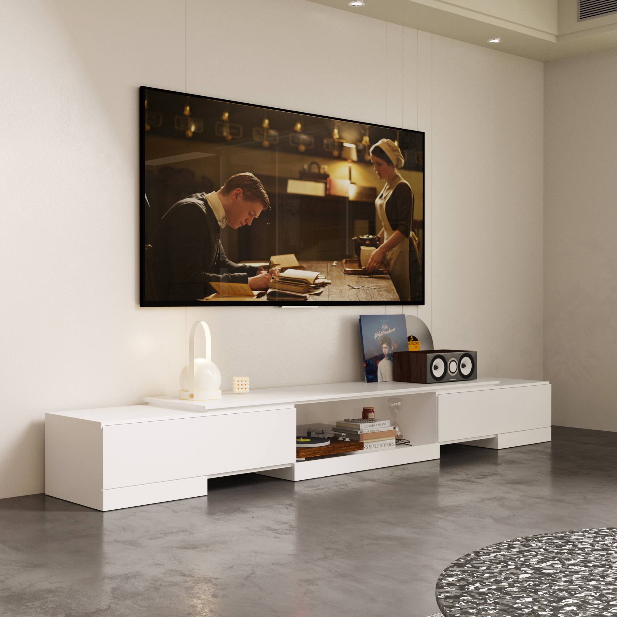 Alt View 4. Famapy - Famapy Extendable TV Stand: 70 - Inch TV Fit, Adjustable Storage & Sleek White Design - White.