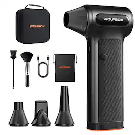 WOLFBOX - Electric Air Duster with Removable Battery, Cordless Compressed Air Duster, Multi-Nozzle Cleaner with hand carrying case - Black