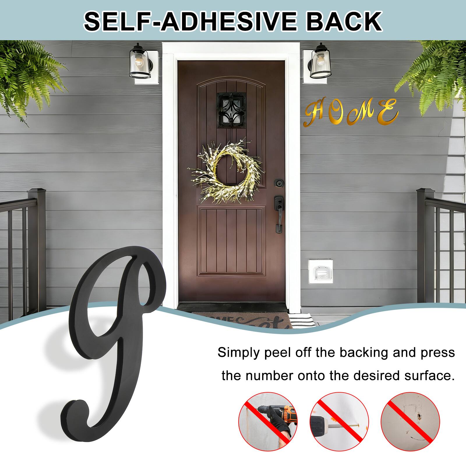 SELF-ADHESIVE BACK

Simply peel off the backing and press the number onto the desired surface.
