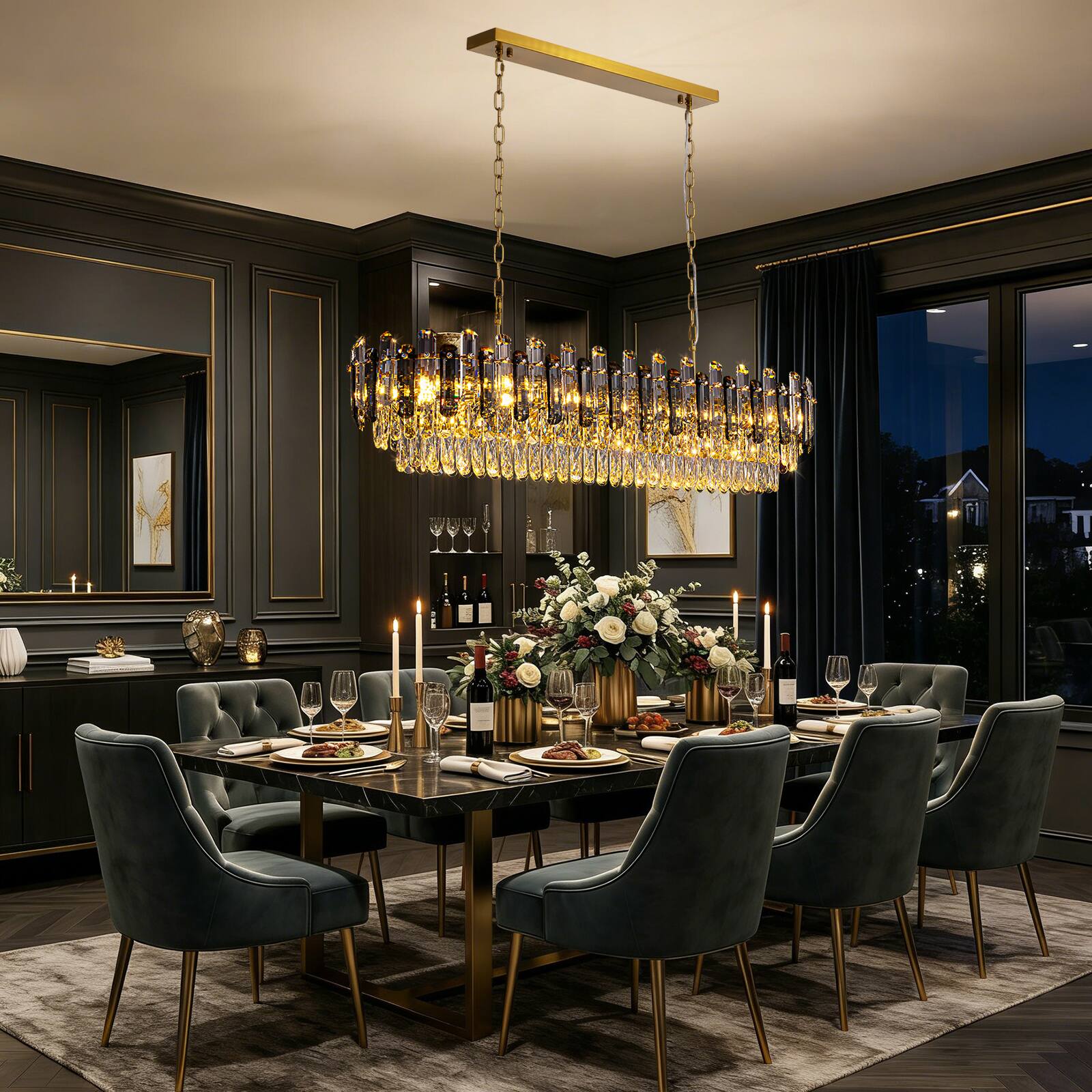 Alt View 1. Siljoy - 47.2-inch Luxury K9 Gold Crystal Chandelier Dimmable Height-Adjustable E12 for Dining Room Kitchen Island Living Room - Gold.