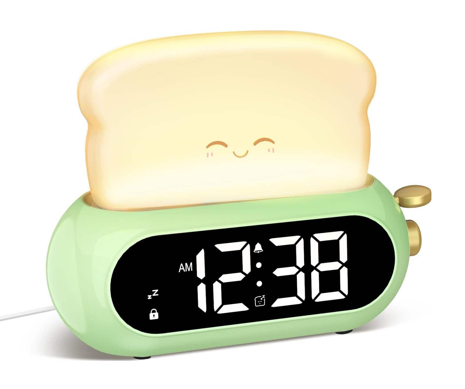 FINEAK - Cute Digital Alarm Clock with Night Light, Plug-in Use - Green