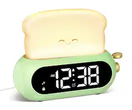 FINEAK - Cute Digital Alarm Clock with Night Light, Plug-in Use - Green