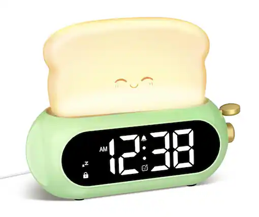 Front. FINEAK - Cute Digital Alarm Clock with Night Light, Plug-in Use - Green.