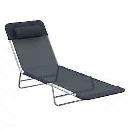 Outsunny - Folding Chaise Lounge Pool Chairs, Outdoor Sun Tanning Chairs with Pillow, Reclining Back - Black/Silver