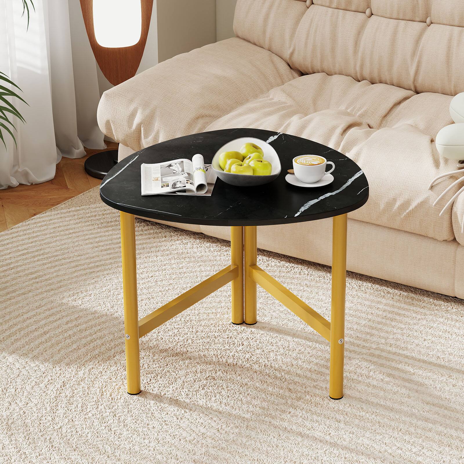 Alt View 1. Gymax - Gymax Triangle Coffee Table w/Metal Legs Industrial Center Table for Living Room - Black.