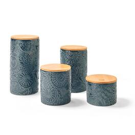 American Atelier - Embossed Blue 4-Piece Kitchen Canister Set