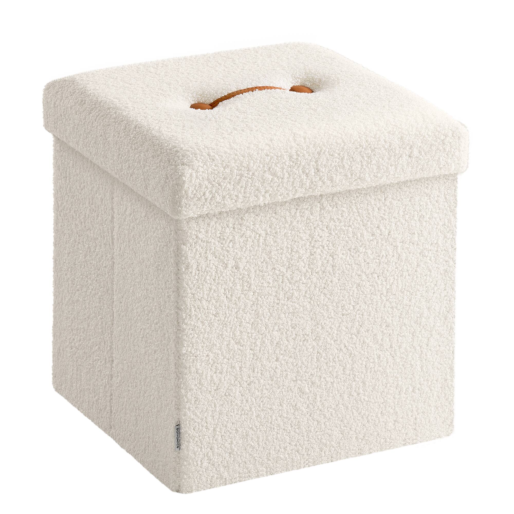 Front. Songmics Home - Small Folding Storage Ottoman, Foot Rest Stool, Ottoman with Storage, Load up to 660 lb - Cream White.