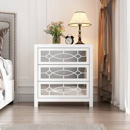 Famapy - 3 - Drawer Mirrored Nightstand: Glam Bedroom Storage & Decor - White