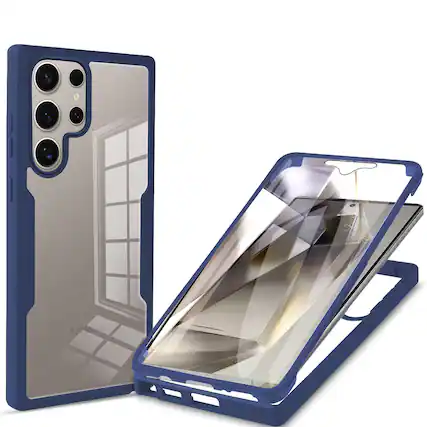 Front. Dteck - for Samsung Galaxy S25 Ultra Slim Double Sided Case,Full Body Clear Back Cover,Shockproof Case with PET Front Film - Blue.