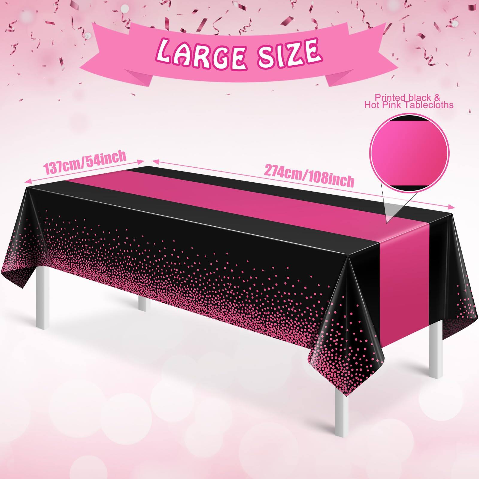 LARGE SIZE  
Printed black & Hot Pink Tablecloths  
137cm/54inch x 274cm/108inch