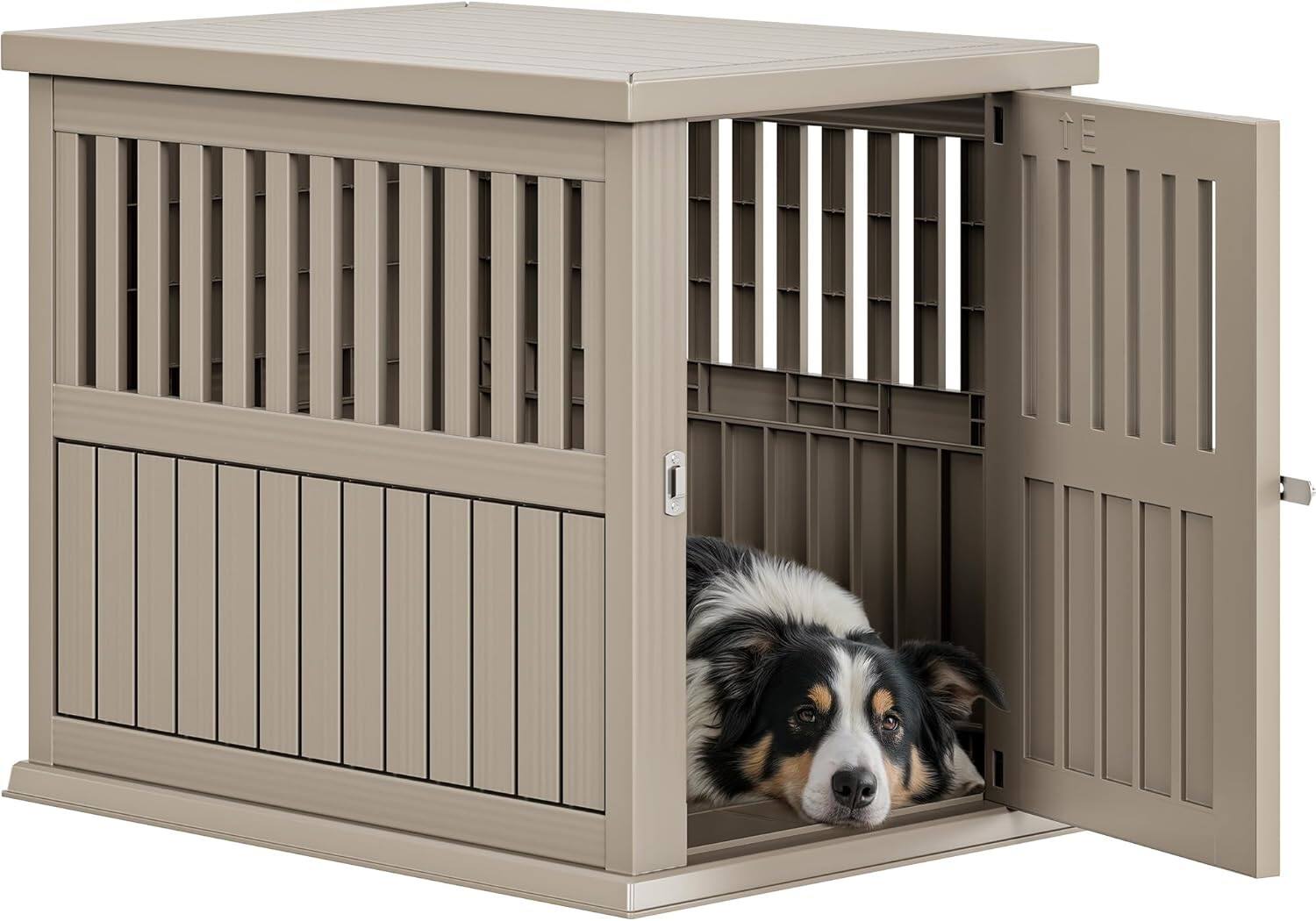 Front. Decksplore - Plastic Dog Crate, Furniture-Style Nightstand & Side Table, Waterproof Indoor Kennel for Small to Medium Dogs.