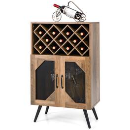 Costway - 2-Door Kitchen Storage Bar Cabinet Buffet Sideboard w/ Wine Rack & Glass Holder - Rustic Brown