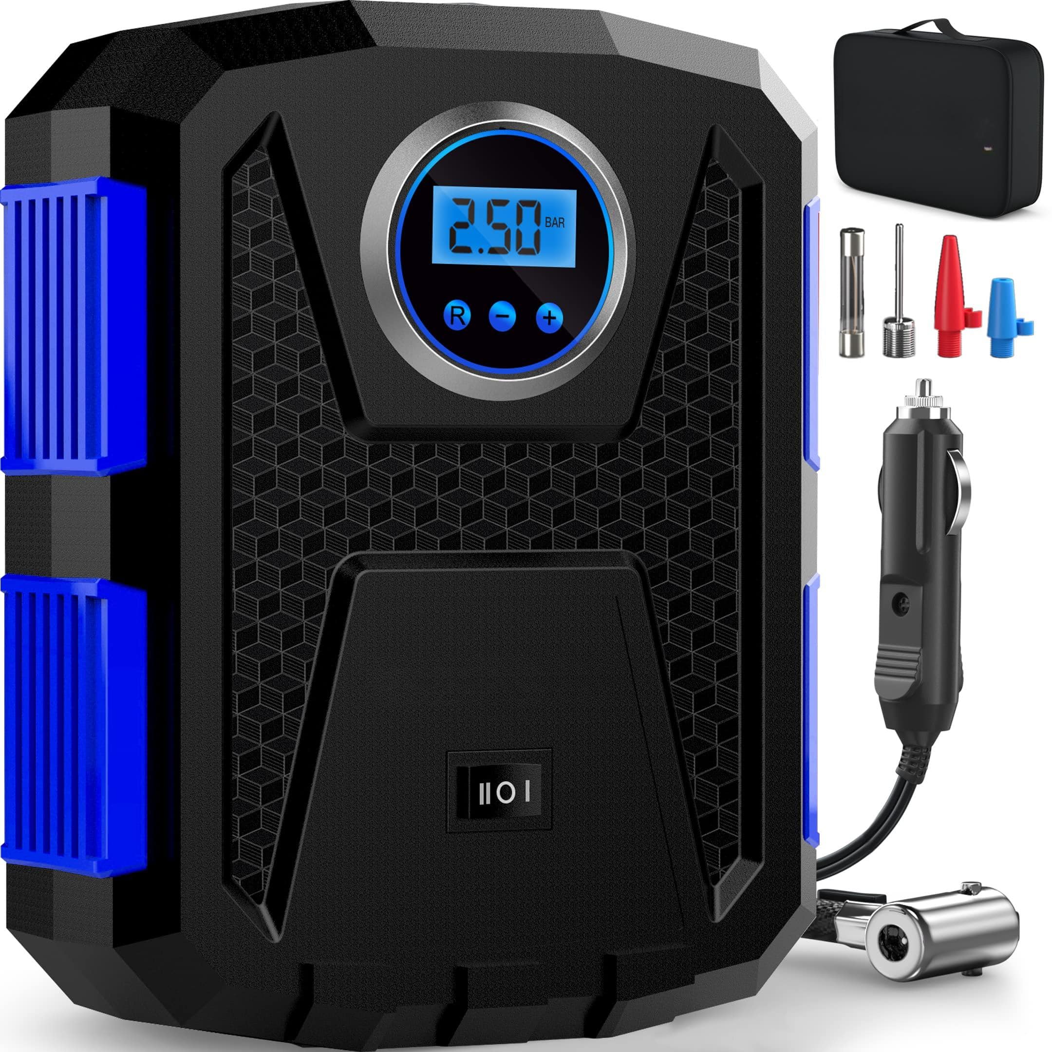 JETRANSPORT - Tire Inflator Portable Air Compressor Pump For Car Tires And Bikes W/auto Shut Off 150 Psi 12v Dc Led Light - Blue 12V DC