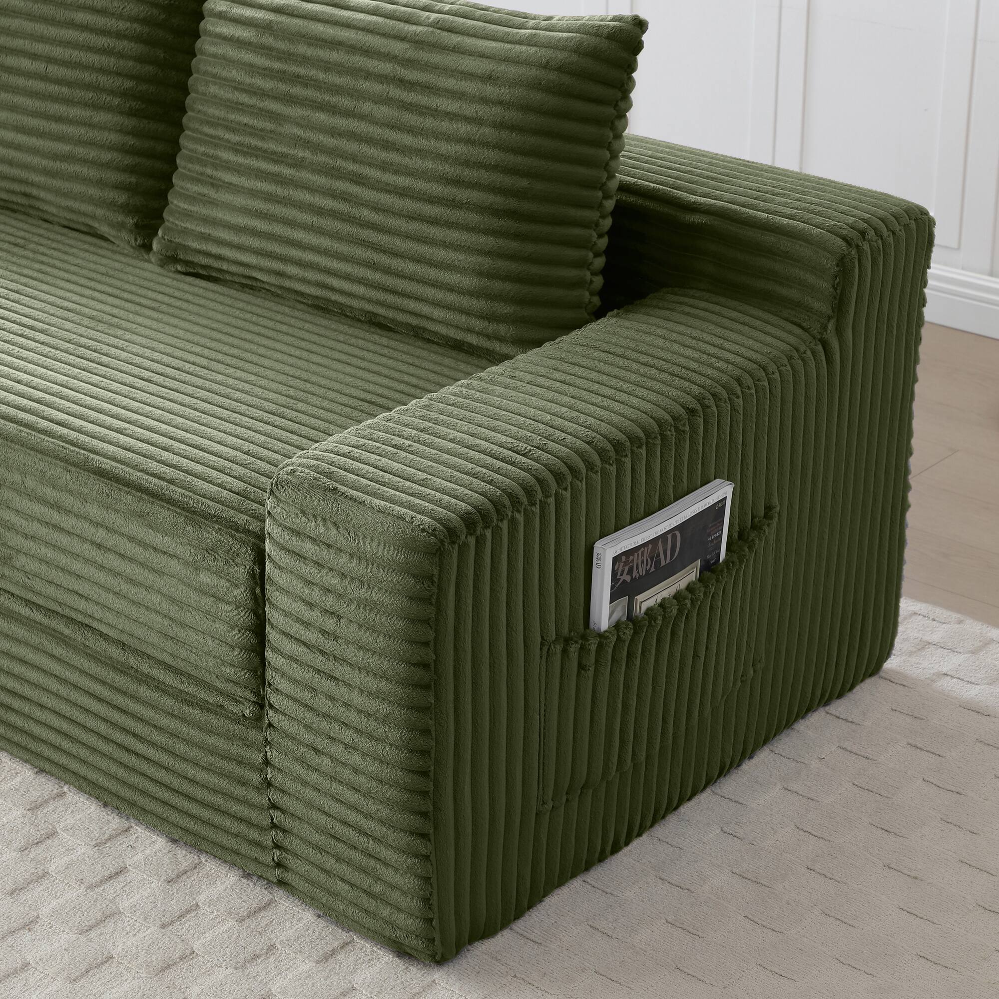 Alt View 4. Trinkets Crazed - Memory Foam Cloud Loveseat Sofa,2 in 1 Convertible Folding Couch Bed,No Assembly Compressed Corduroy Floor Lounge Sofa - Green.