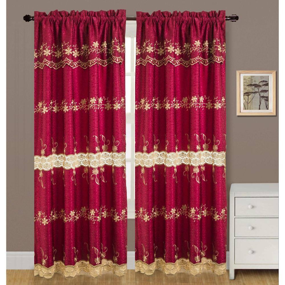 Angle. RT Designers Collection - RT Designers Collection Alisa Macrame Rod Pocket Window Room Darkening Panel 54" x 84" Burgundy - Burgundy.
