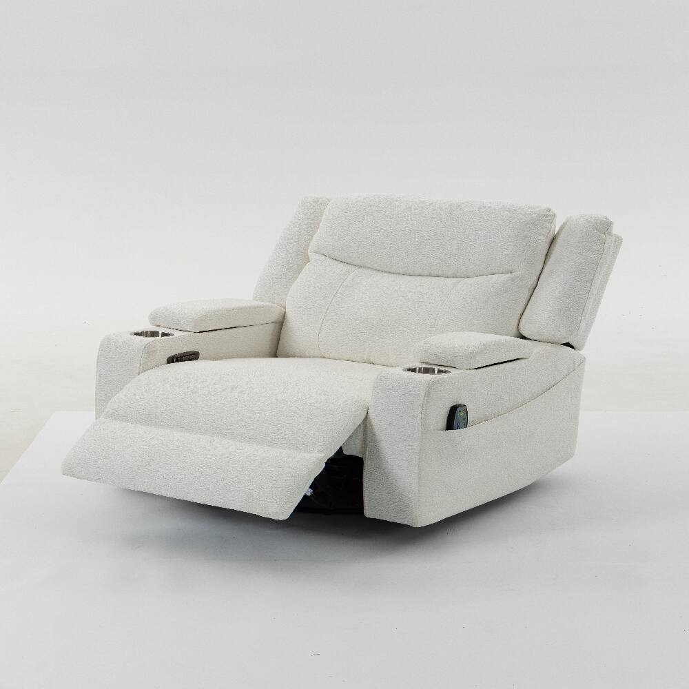 Alt View 2. Ropilly - Ropilly Extra Wide Power Recliner with Heat and Massage Cream Velvet Chair - Cream.