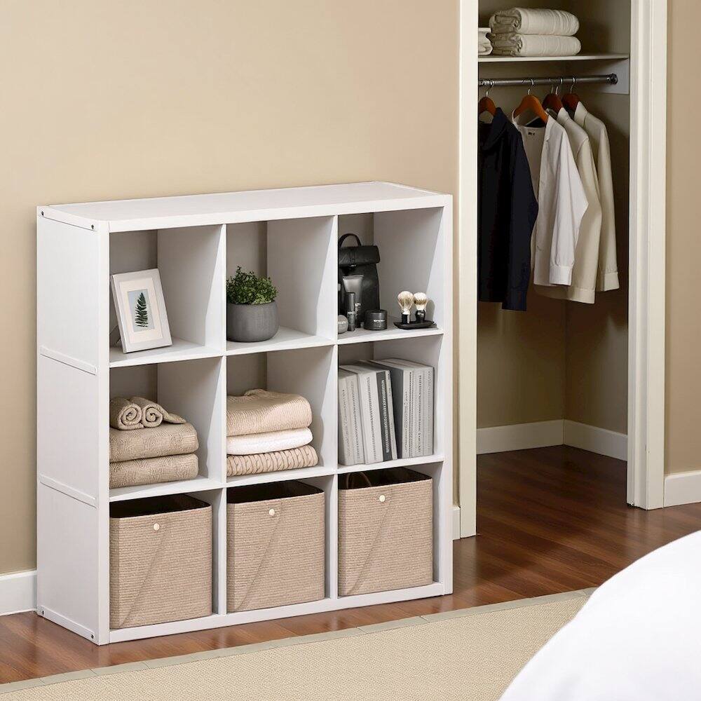 Angle. FurniFact - White Engineered Wood Cube Storage Organizer with 9 Open Storage Cubes - White.