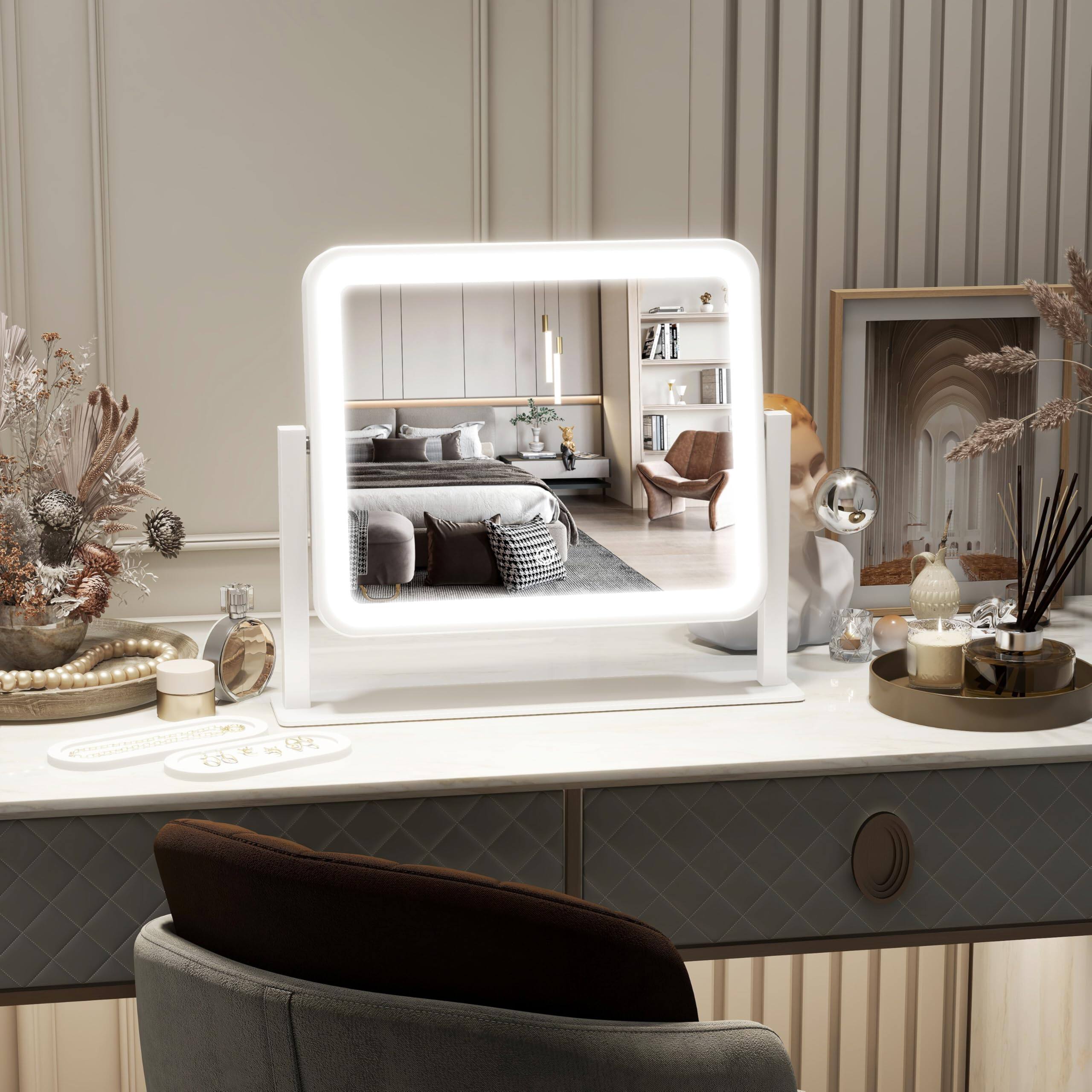 Alt View 7. Skar Audio - Vanity With Lights 14 12 Makeup Lighted Tabletop Smart Touch 3 color Lighting Dimmable For Desk Adjustable - Gold 14"L x 12"W.