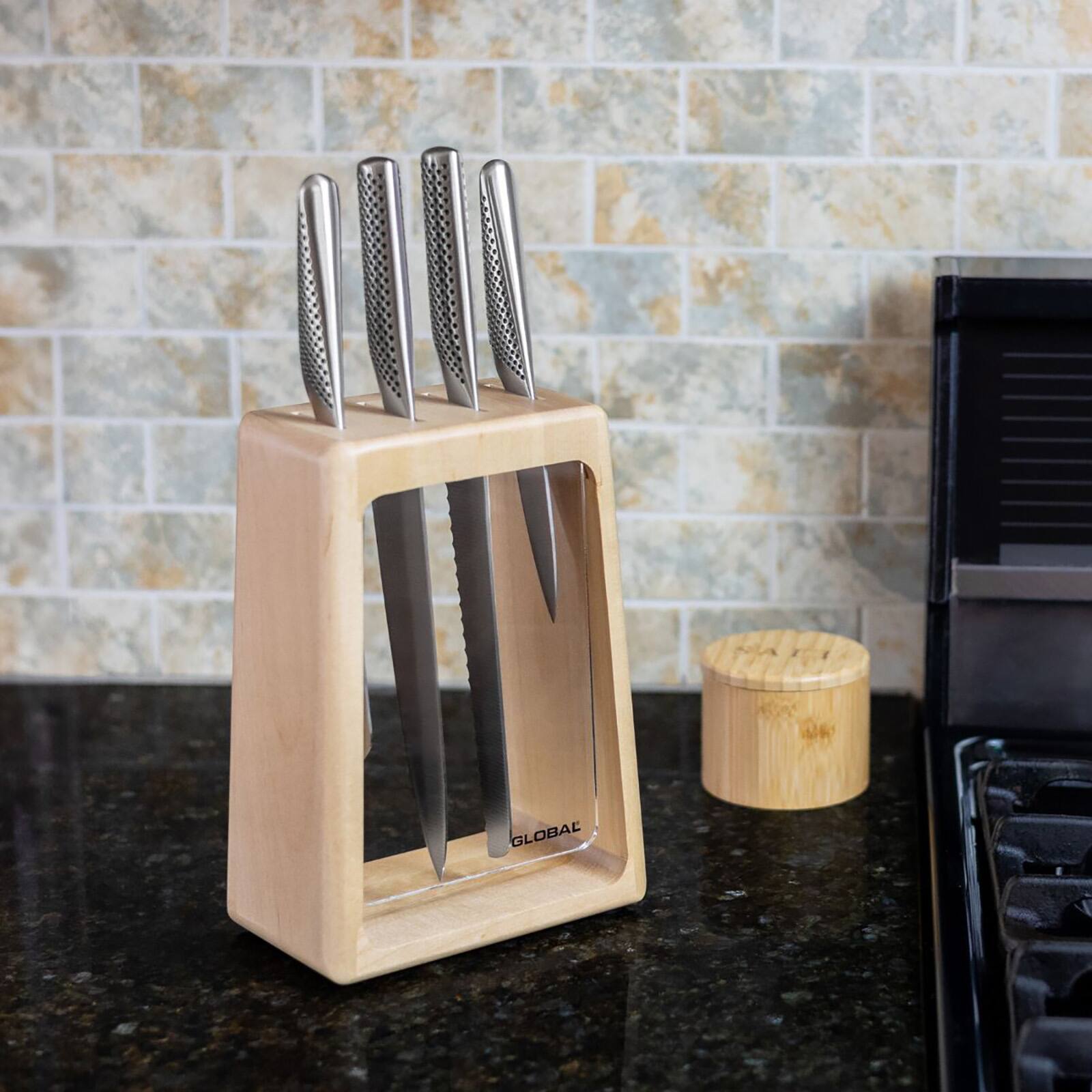 Alt View 3. Global - Hashira 5-Piece Knife Block Set - Silver.