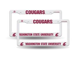 Rico Industries - Washington State Cougars Raised Letter White Plastic License Plate Frame - Set of 2 - Multi