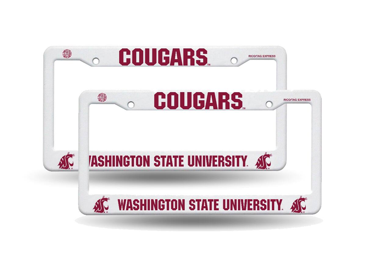 Washington State Cougars Raised Letter White Plastic License Plate Frame - Set of 2
