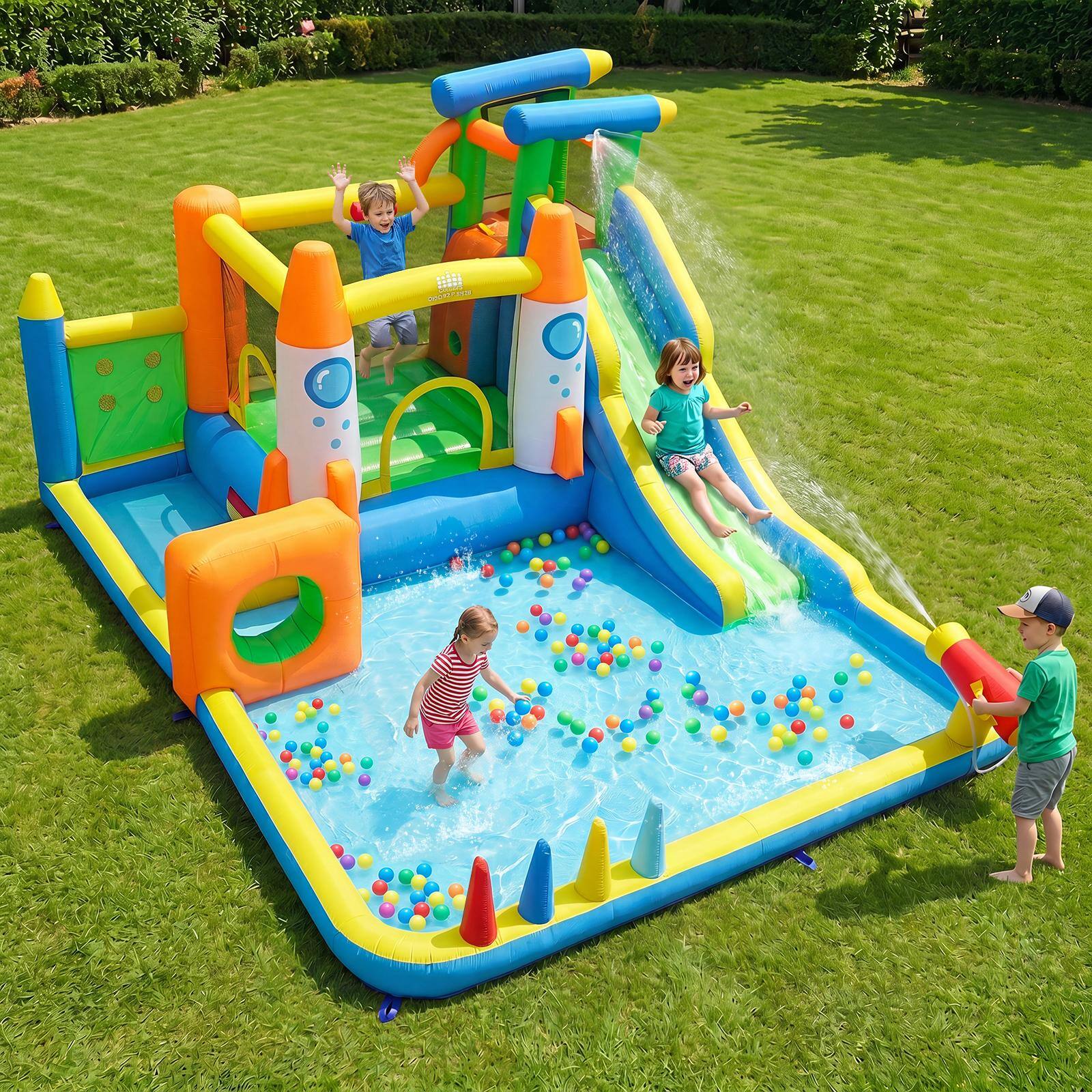 Alt View 1. Costway - Costway 10-in-1 Inflatable Bounce House with Climbing Wall, Ball Pit, Water Slide for Kids.