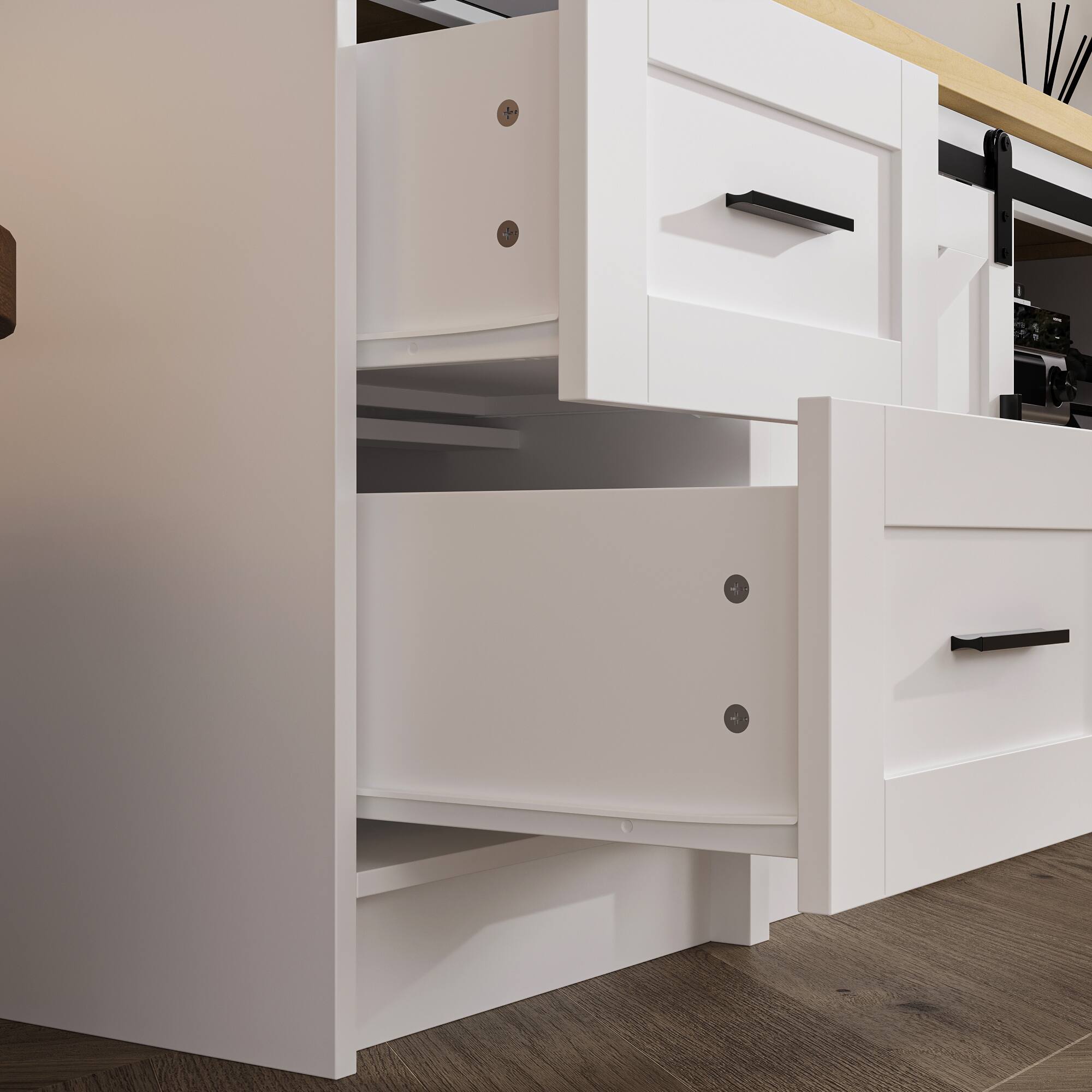 Alt View 10. Famapy - Famapy TV Stand with Sliding Barn Doors, Fits Up to 85 - Inch TVs - White & Wooden.