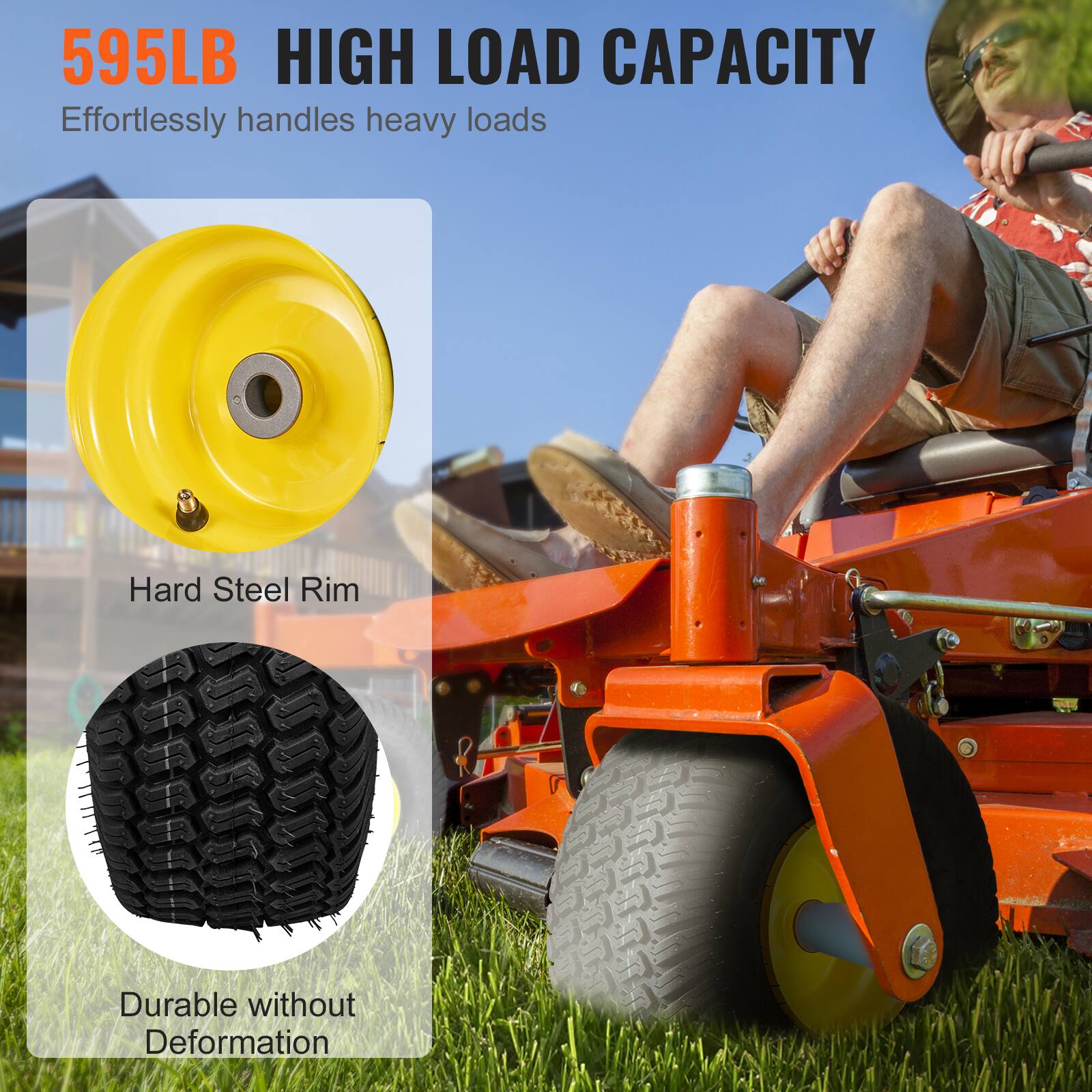 595LB HIGH LOAD CAPACITY  
Effortlessly handles heavy loads  

Hard Steel Rim  

Durable without Deformation