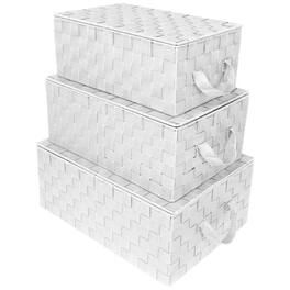 Sorbus - Set of 3 Storage Baskets for Organizing with Lid, Mesh, Linen, Organizer Storage Baskets for Shelves - White