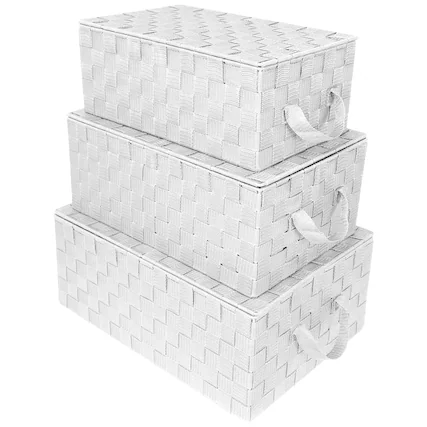 Front. Sorbus - Sorbus Set of 3 Storage Baskets for Organizing with Lid, Mesh, Linen, Organizer Storage Baskets for Shelves - White.