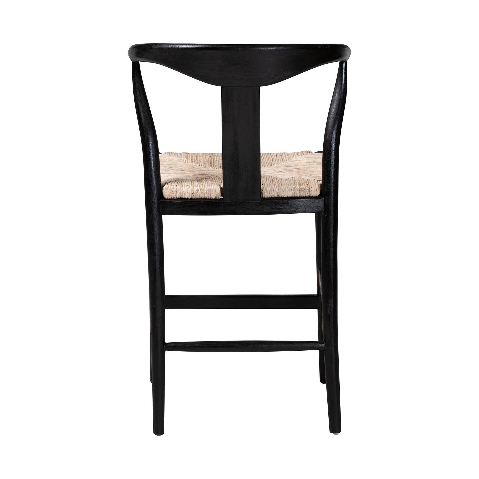 Back. bali & pari - Fika Wishbone Counter Stool with Handwoven Seagrass Seat - Mahogany Wood Frame Counter Height Seating - Black/Natural Brown.