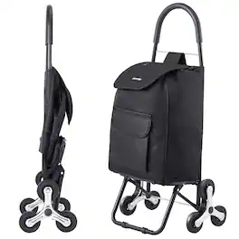 VEVOR - Stair Climber Trolley Dolly,36L Folding Shopping Cart,Grocery Cart Trolley Laundry Stair Climbing Handcart with 6 Wheels - Black