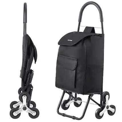 Front. VEVOR - Stair Climber Trolley Dolly,36L Folding Shopping Cart,Grocery Cart Trolley Laundry Stair Climbing Handcart with 6 Wheels - Black.