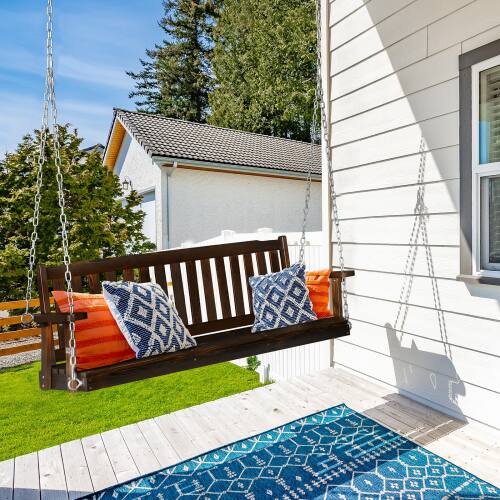 Alt View 6. Winado - Patio Wooden Porch Swing 5 FT, Straight Edge Swing Chair Bench, with Hanging Chains for In/Outdoor Courtyard Garden - Carbonized.