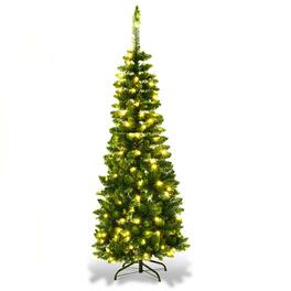WELLFOR - 4.5 ft Pre‑lit Pencil Hinged Artificial Christmas Tree with 226 Branch Tips &150 LED Lights, Holiday Christmas Pine Tree - Green