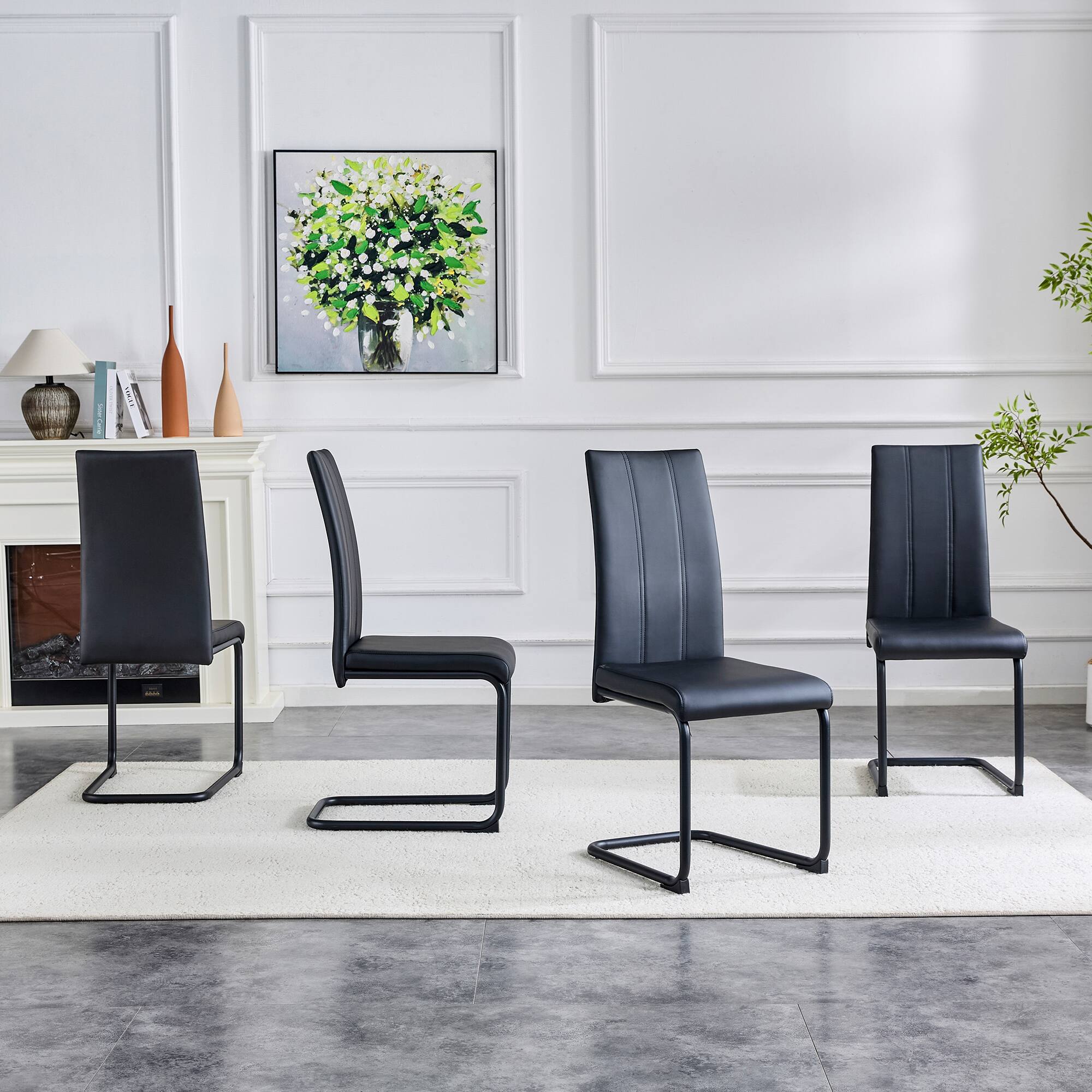 Alt View 2. Loheer - Black PU Leather Dining Chairs Set of 2 Modern High Back Side Chairs 1.79x1.39x3.25 ft - Black.