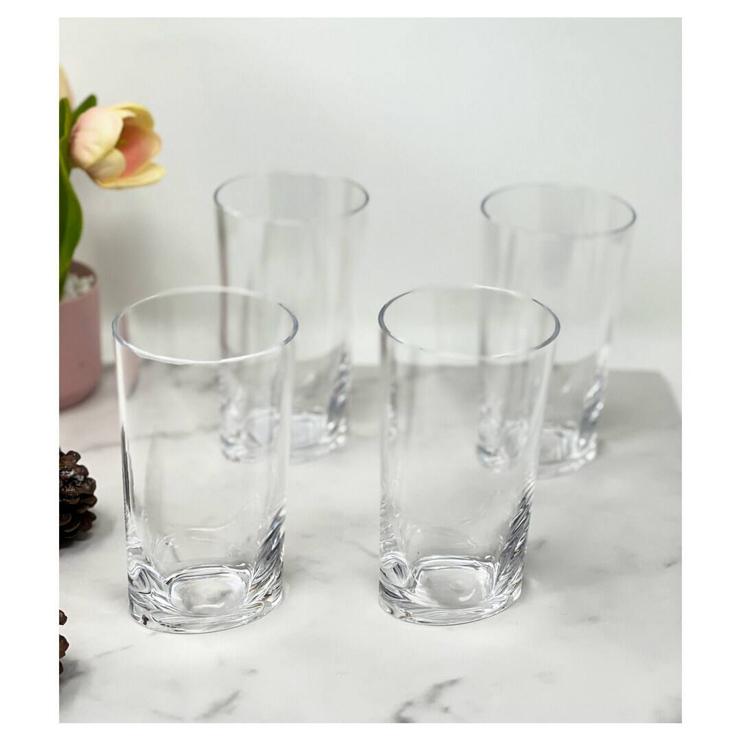 Left. APRILSOUL - Oval Halo Tritan Glasses Set of 4 Hi Ball Plastic BPA Free Cocktail Drinkware Water Tumblers - white.
