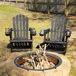 PURPLE LEAF - 1/2-Pieces Adirondack Chair HDPE All-Weather Outdoor Fire Pit Chair with Wood-Textured with Dual Cup Holders for Garden - Black-2Pcs
